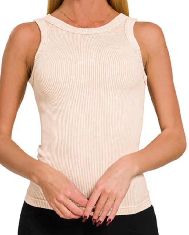 2 WAY NECKLINE WASHED RIBBED CROPPED TANK TOP charcoal tank top