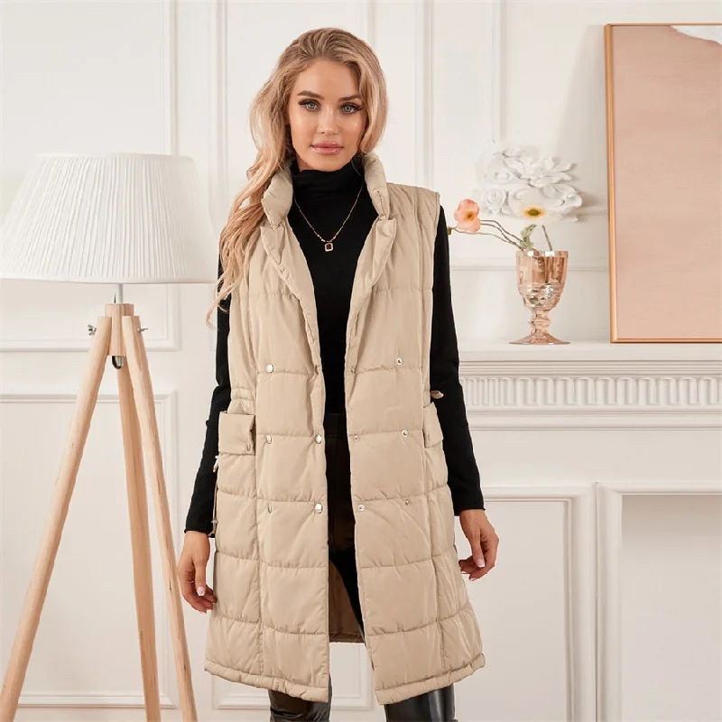 Qolcin -  Long Puffer Coat Tie-Waist Belted Drawstring