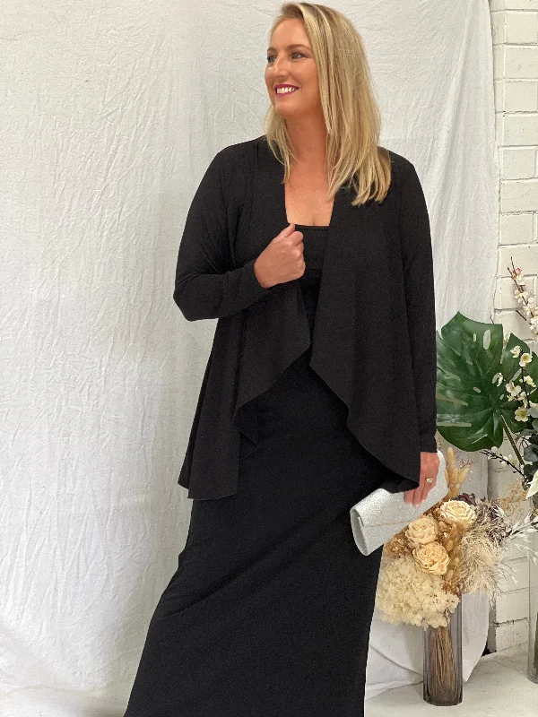 Kulani Black Jersey Cardigan Elasticated Padded Insulated