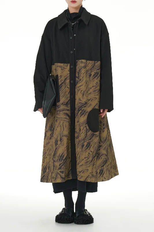 Mocha Ash Trench Coat Collared Crew Neck Turtle Neck