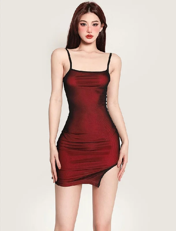 Zhou Black Red Slim Spaghetti Strap Side Slit Mini Dress + Black Long Sleeve Mesh See Through Cardigan Set Herringbone Houndstooth Plaid Zhou Black Red Slim Spaghetti Strap Side Slit Mini Dress + Black Long Sleeve Mesh See Through Cardigan Set Herringbone Houndstooth Plaid