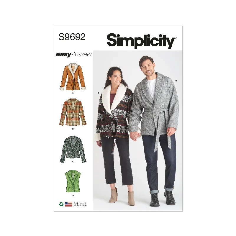 Simplicity Pattern S9692 Unisex Jacket/Coat Fitted Jacket Loose Jacket Oversized Jacket
