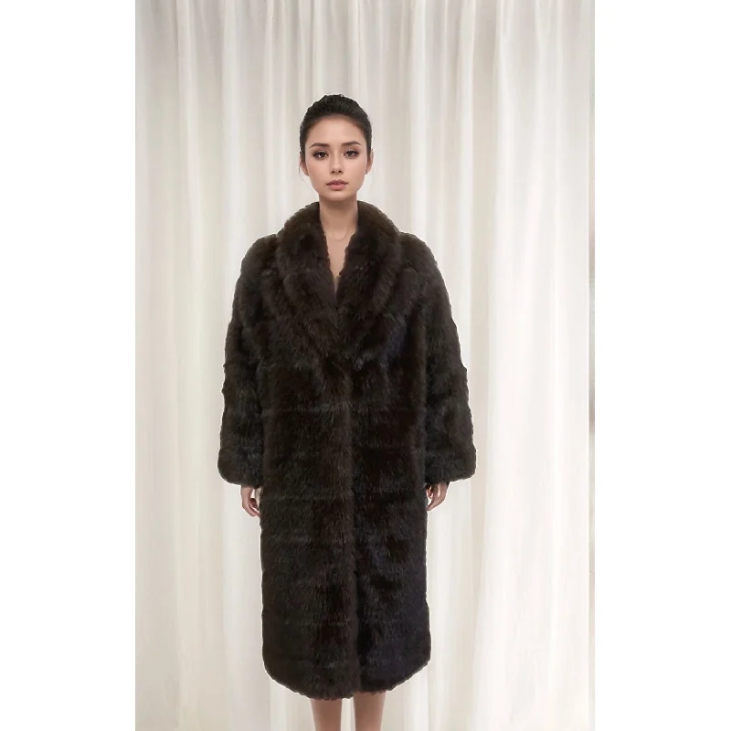 LIVIA Brown Vegan Fur Mink Coat Rayon Velvet Corduroy