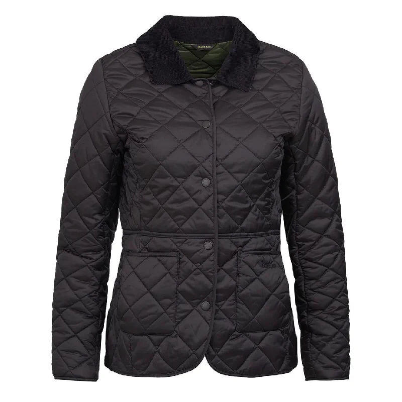Barbour Womens Deveron Quilted Jacket Black / Olive Trench Coat Raincoat Waterproof Jacket