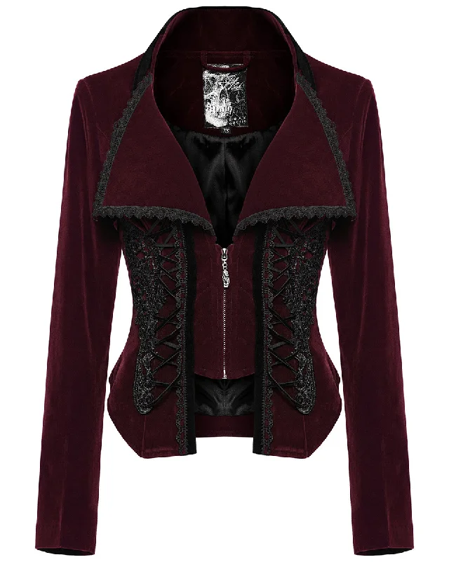 Punk Rave Womens Gothic Velvet & Lace Riding Jacket - Red & Black Faux Fur Fabric Real Fur Fabric Shearling Fabric Punk Rave Womens Gothic Velvet & Lace Riding Jacket - Red & Black Faux Fur Fabric Real Fur Fabric Shearling Fabric