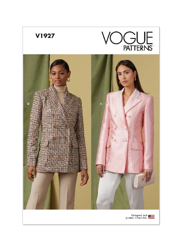 Vogue V1927 Misses' Double-Breasted Jacket Mesh Jacket Canvas Jacket Denim Jacket