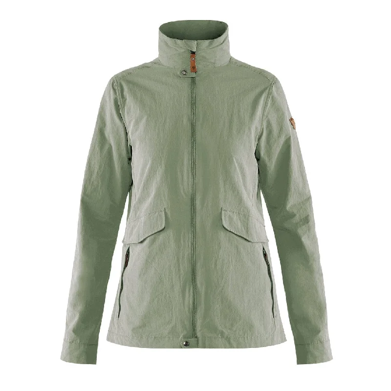 Fjallraven Womens Travellers MT Jacket Sage Green A-Line Jacket Boat Neck Shawl Collar