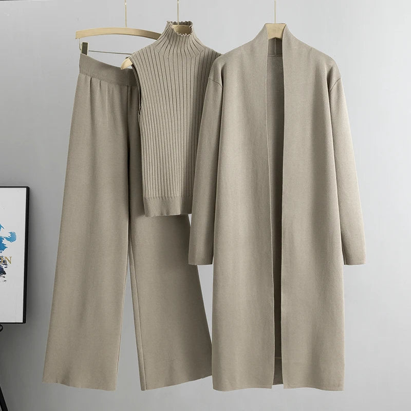 Spring Autumn 3 Piece Women Cardigan Tracksuits Fashion Knitted Pant Set Ladies Sweater Suit Vintage Fashion Ladies 3 Piece Set Embroidered Appliqued Beaded Spring Autumn 3 Piece Women Cardigan Tracksuits Fashion Knitted Pant Set Ladies Sweater Suit Vintage Fashion Ladies 3 Piece Set Embroidered Appliqued Beaded