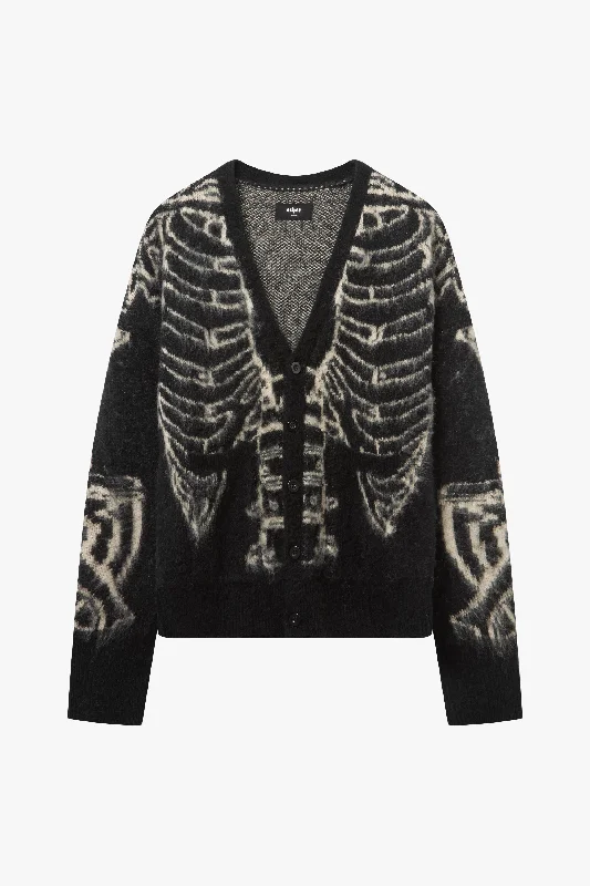 Boxy Reverse Skeleton Brush Knit Cardigan Terry Terry Cloth Terry Knit