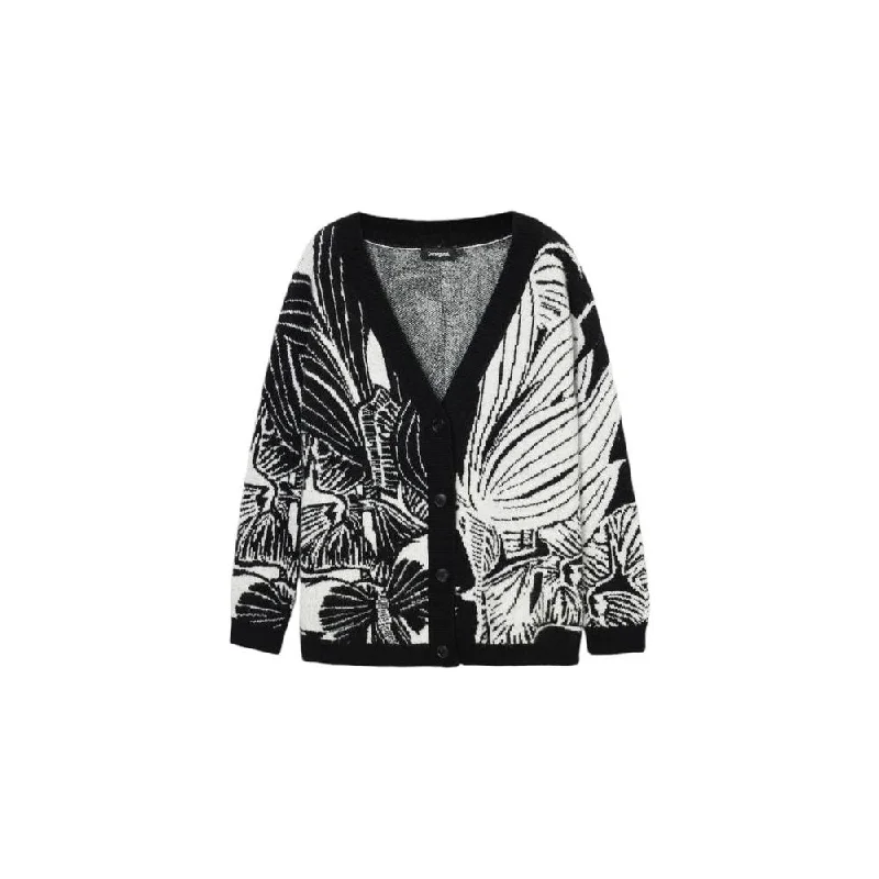 Desigual Black Acrylic Cardigan Polka Dot Checkered Tartan