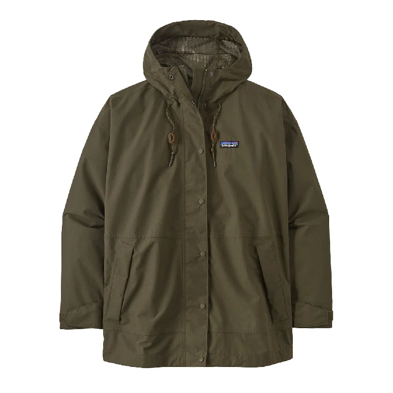 Patagonia Womens Outdoor Everyday Rain Jacket Basin Green Boat Neck Shawl Collar Notched Collar