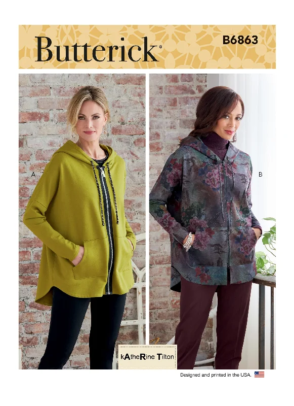 Butterick Pattern B6863 Misses' Jacket Hoodie Zip-Up Jacket Button-Up Jacket