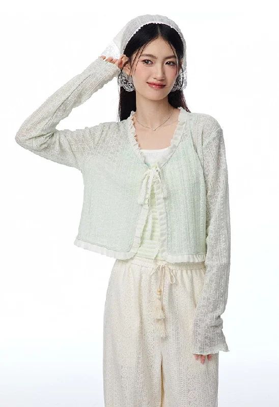 Lace Hollow Mint Color Knitted Cardigan/Pants NTO0109 Lightweight Heavyweight Midweight Lace Hollow Mint Color Knitted Cardigan/Pants NTO0109 Lightweight Heavyweight Midweight