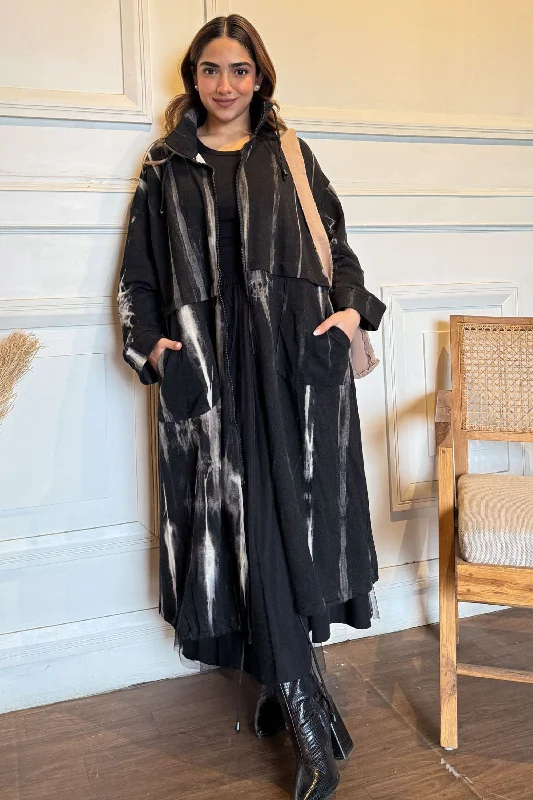 Marble Illusion Trench Coat Cuffed Rolled Raglan
