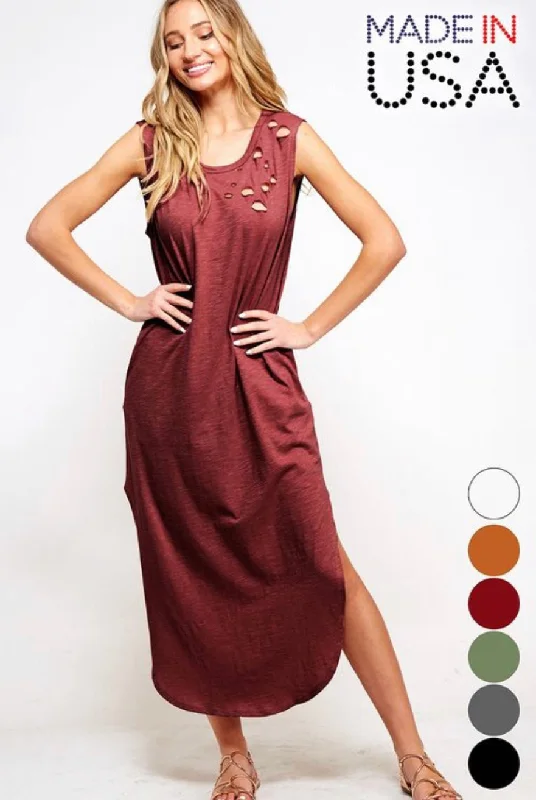 Tank Top Maxi Dress w/Side Slits Merlot black tank top