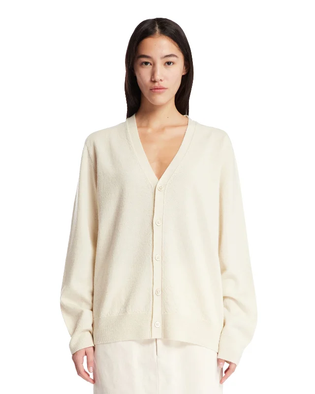Cardigan In Lana Con Toppe Beige Cardigan Knitwear Sweater