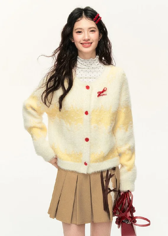 Bowknot Cream Yellow Long Hair Gradient Stripes Lazy Style Sweater Cardigan NTO0136 Crew Neck V-Neck Turtle Neck Bowknot Cream Yellow Long Hair Gradient Stripes Lazy Style Sweater Cardigan NTO0136 Crew Neck V-Neck Turtle Neck