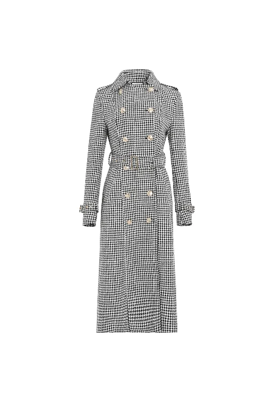 Retro long sleeve coat | Houndstooth long sleeve coat | Street style long-sleeved coat Trench Raincoat Windbreaker