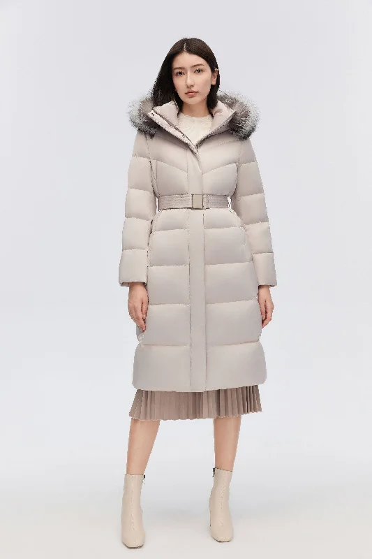 Women's Full Length Goose Down Belted Coat Bolero Crop Top Camisole