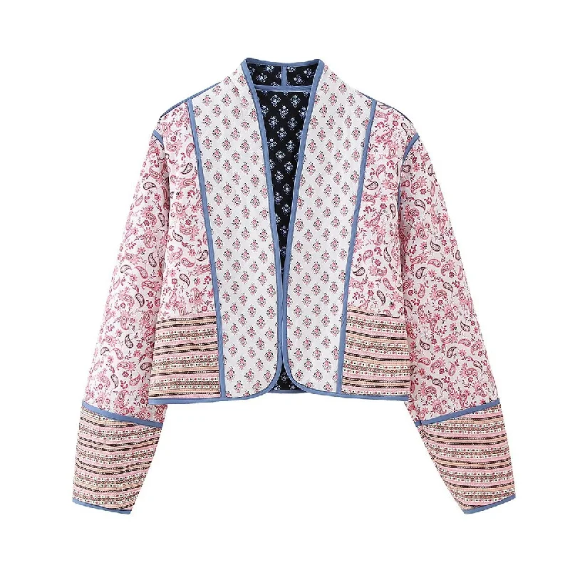 Flomuse - Flower Quilted Reversible Coat Square Neck One-Shoulder Off-the-Shoulder