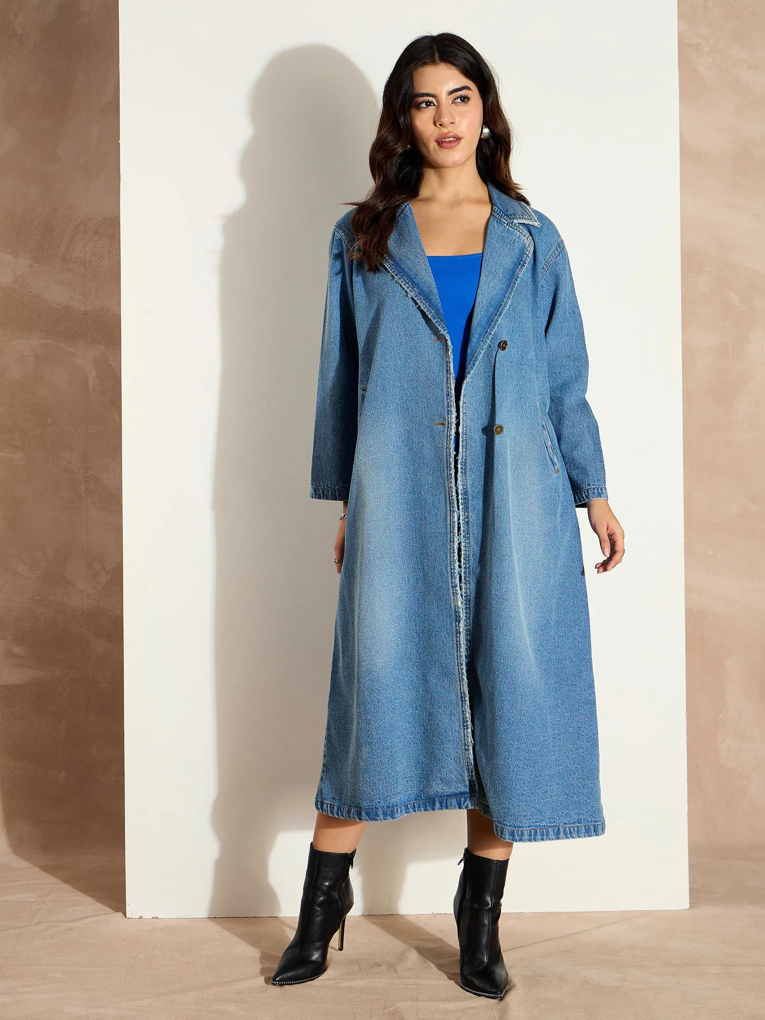 Women Blue Acid Washed Denim Over Coat-SFJCKT6978 Quilted Jacket Anorak Windbreaker