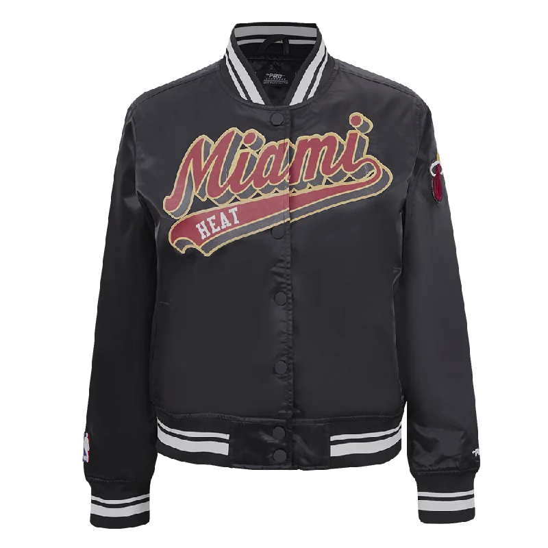 CHAMARRA NBA MIAMI HEAT SCRIPT TAIL SATIN JACKET PARA MUJER Striped Jacket Polka Dot Jacket Floral Jacket