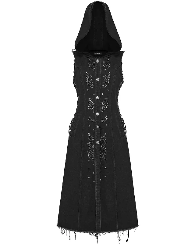 Punk Rave Womens Apocalyptic Wasteland Punk Long Hooded Sleeveless Vest Jacket Quilted Jacket Puffer Jacket Insulated Jacket Punk Rave Womens Apocalyptic Wasteland Punk Long Hooded Sleeveless Vest Jacket Quilted Jacket Puffer Jacket Insulated Jacket