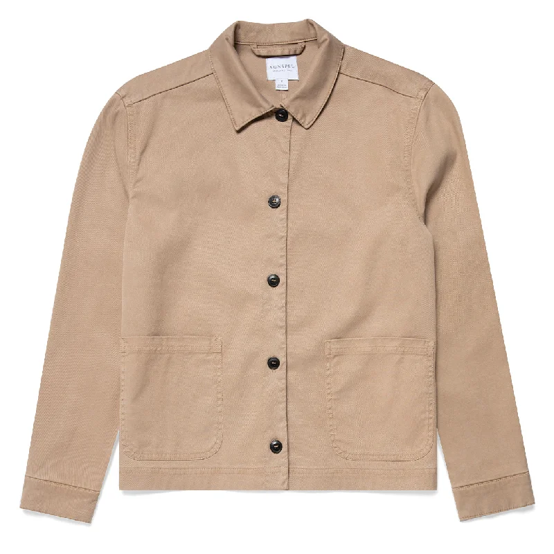 Sunspel Womens Twin Pocket Jacket Stone One-Shoulder Jacket Off-the-Shoulder Jacket Asymmetrical Jacket