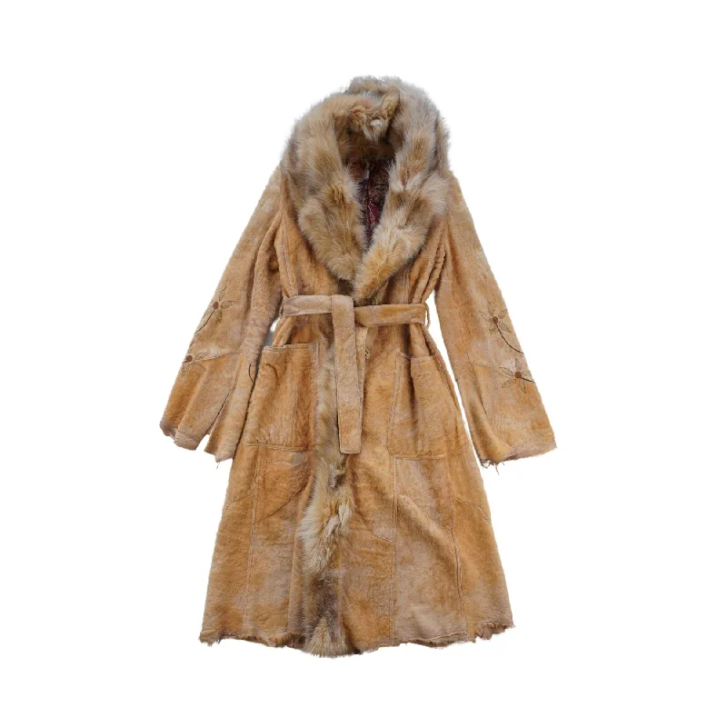 Robrik Shearling Fur Trim Coat - Women's 46 Plaid Tartan Floral