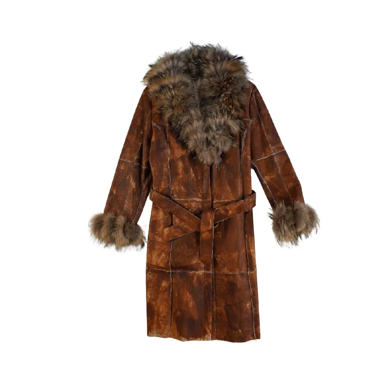 Robrik Rabbit Fur & Leather Coat - Women's 44 Houndstooth Jacket Shearling Jacket Fleece Jacket