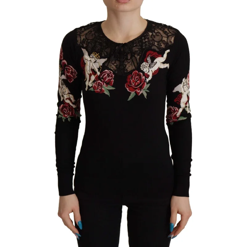 Dolce & Gabbana Embroidered Angel Cardigan Sweater Cable Knit Ribbed Knit Lace Knit