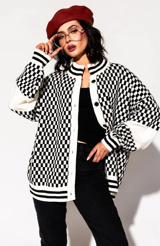 Get What I Want Grandpa Cardigan in Black + White *RESTOCKED* Glossy Satin Silk