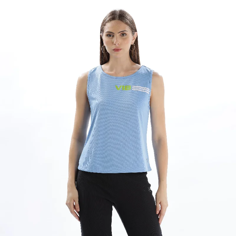 Women's Scoop Neck Tank Top with Chest Print low neck tank