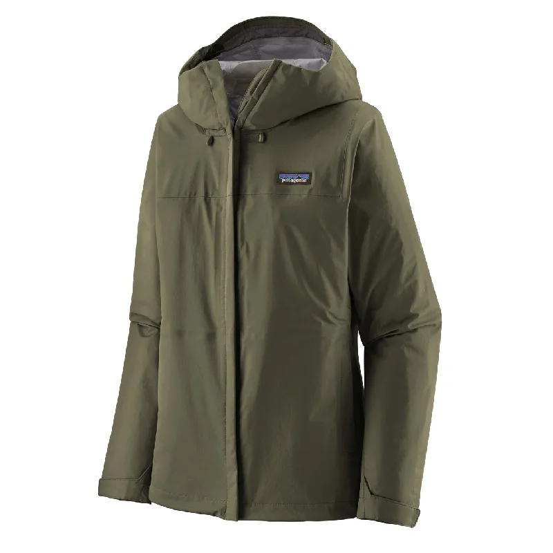 Patagonia Womens Torrentshell 3L Rain Jacket Pine Needle Green Welt Pockets Slit Pockets Flap Pockets
