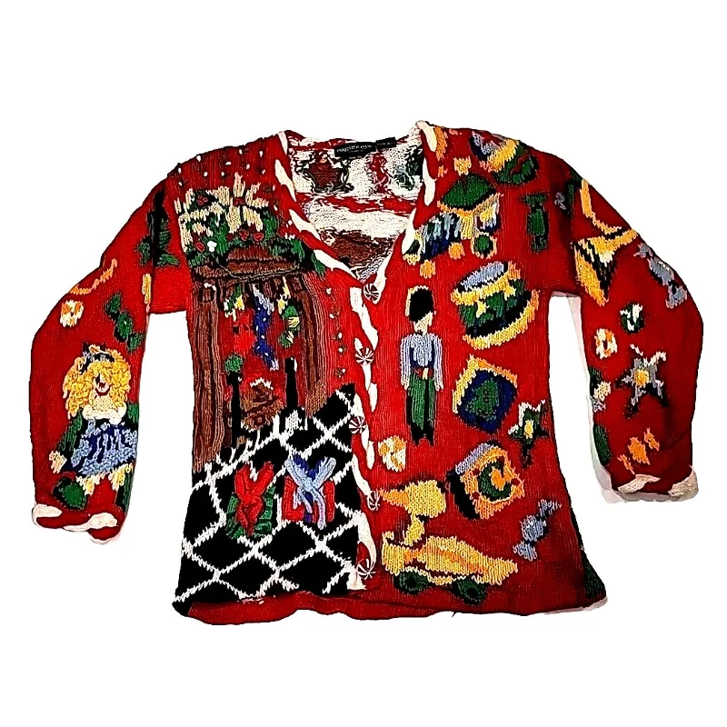 Vintage 90's Eagle's Eye Three Little Bears Ugly Christmas Cardigan Sweater M Solid Print Embellished Vintage 90's Eagle's Eye Three Little Bears Ugly Christmas Cardigan Sweater M Solid Print Embellished