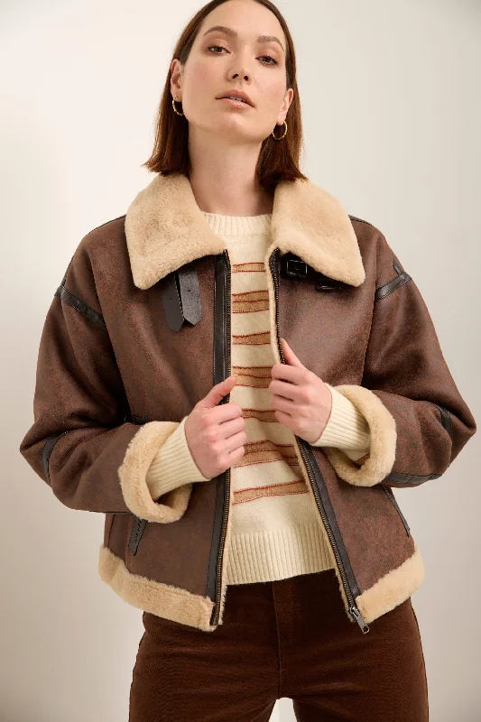 Faux Shearling Oversized Cropped Coat Satin Silk Chiffon