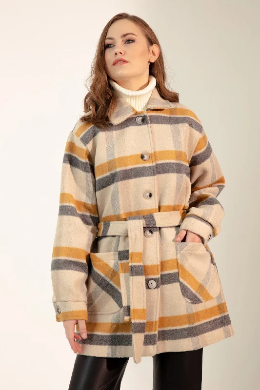 Female Plaid Pattern Coat Plaid Tartan Floral
