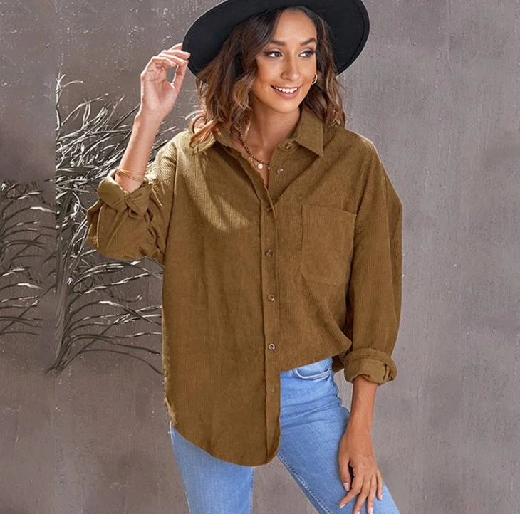 Winter Shirt new breasted lapel pocket jacket corduroy cardigan Blouse for women Mesh Blend Leather Blend Suede Blend Winter Shirt new breasted lapel pocket jacket corduroy cardigan Blouse for women Mesh Blend Leather Blend Suede Blend