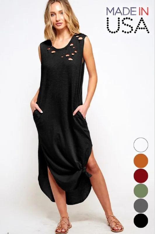 Tank Top Maxi Dress w/Side Slits Black cherry red tank