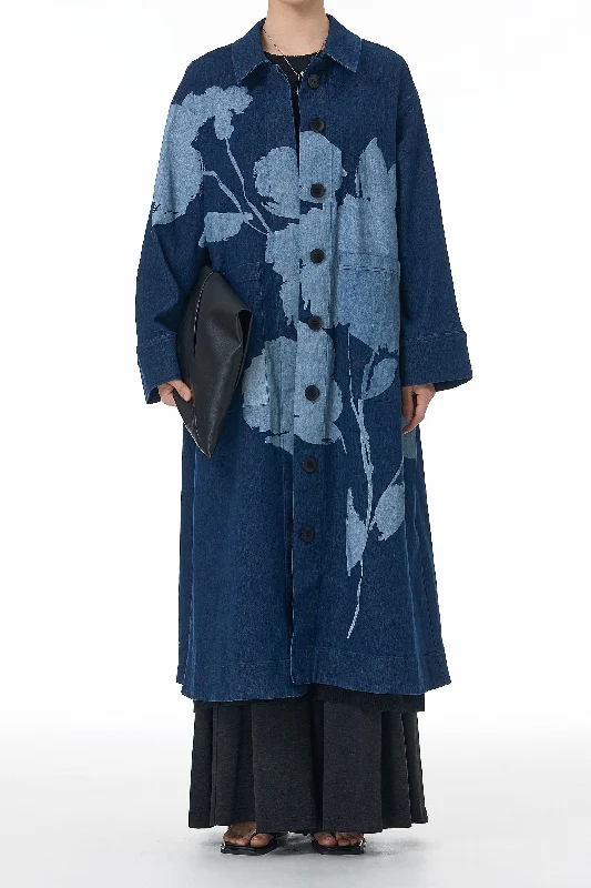 ﻿Ink & Ash Blue Trench Coat Herringbone Houndstooth Plaid