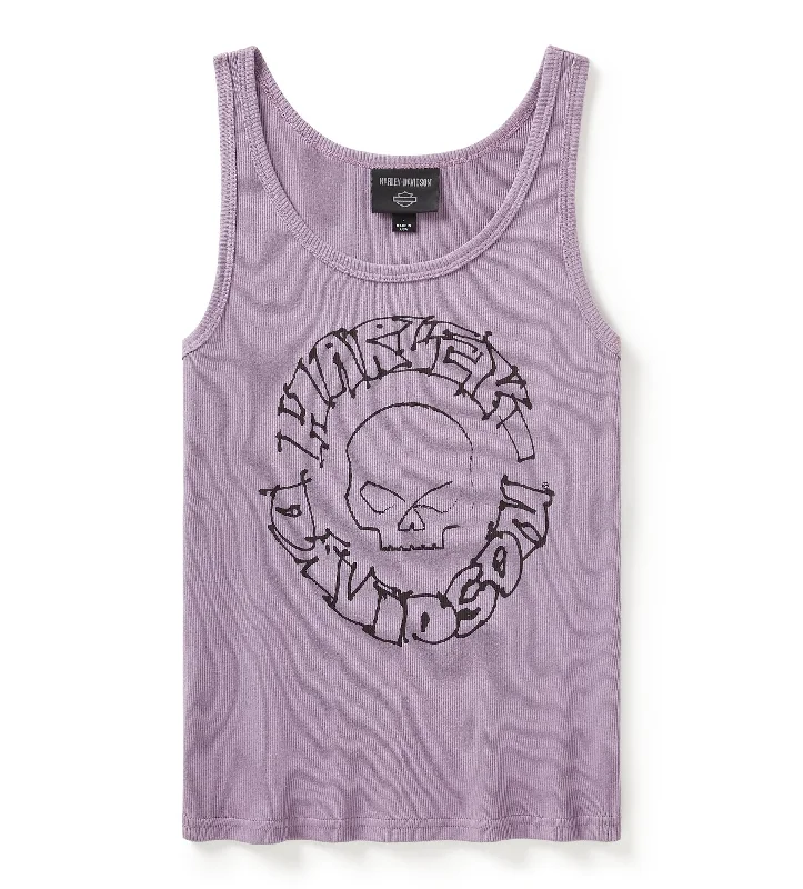 Women's Willie G Circle Skull Sketch Art Ribbed Tank - Jam flowy tank top