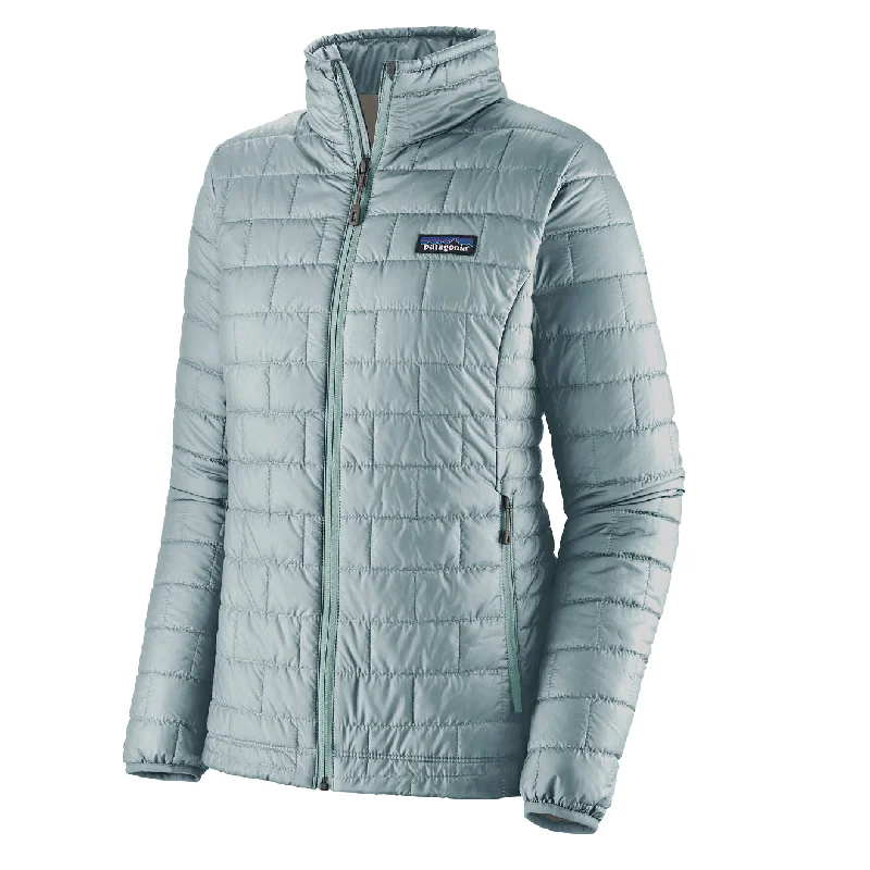 Patagonia Womens Nano Puff Jacket Thermal Blue Zippered Front Buttoned Front Snap Front