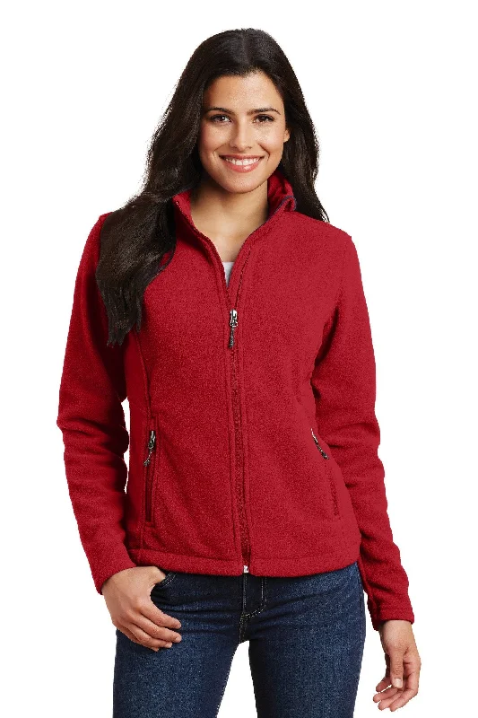 Ladies' Essential Full Zip Fleece Jacket - True Red Boat Neck Shawl Collar Notched Collar