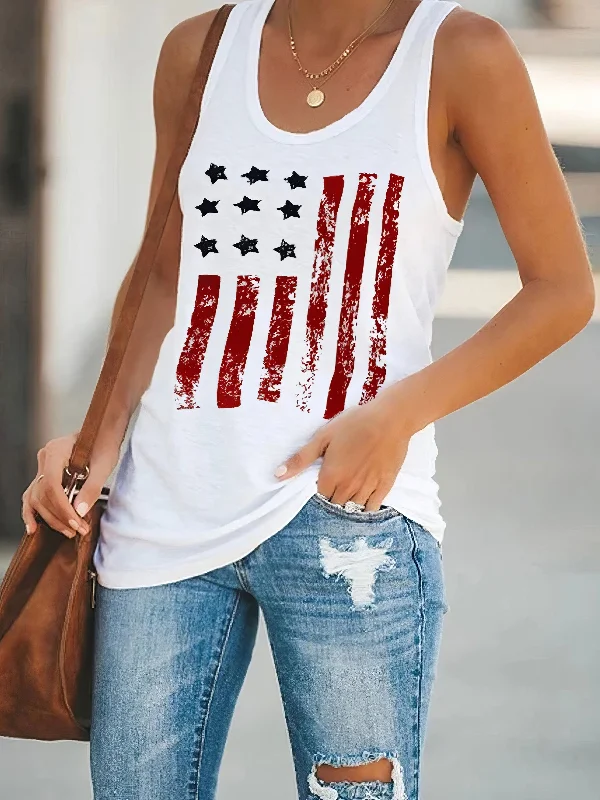 Red Star Striped Sleeveless Tank Top with Round Neck lavender tank top