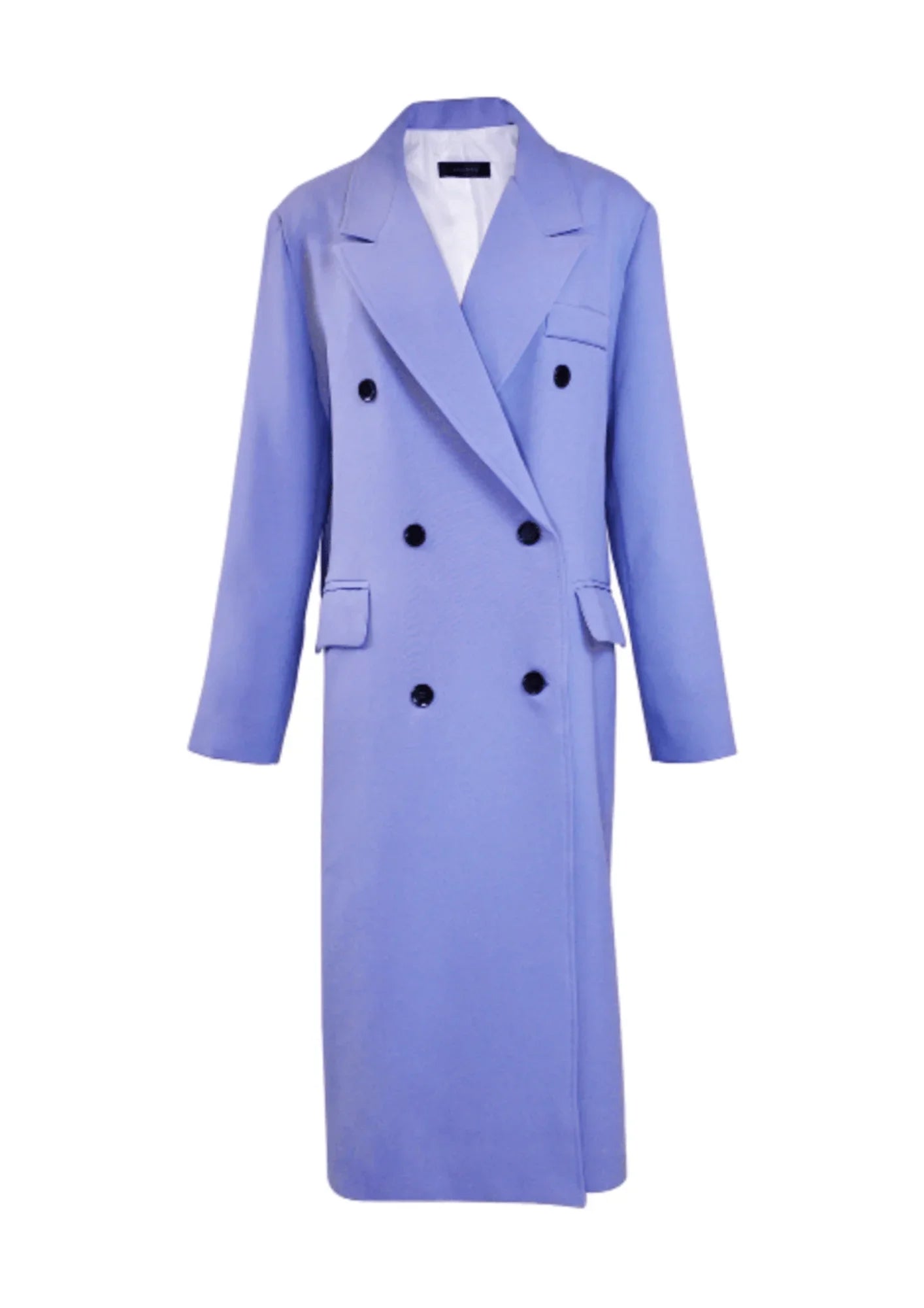 LIGHT BLUE DOUBLE-BREASTED COAT Three-Quarter Sleeve Elbow Sleeve Wrist Sleeve