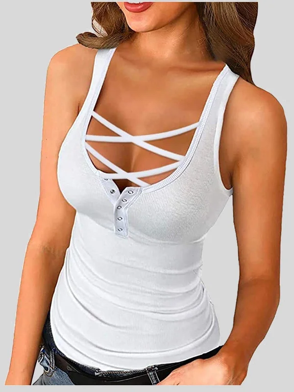 Stylish Lace-Up Sleeveless Tank Top ribbed tank top