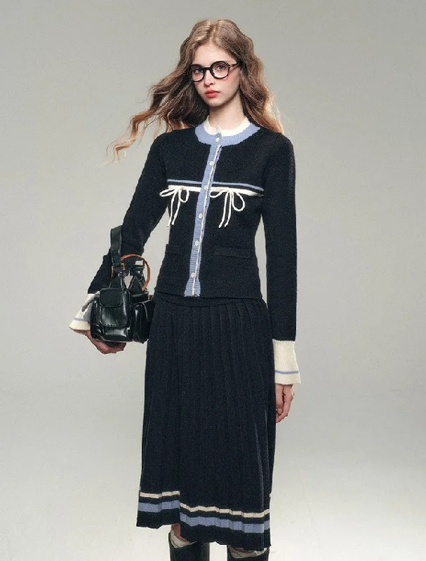Contrast Color Knitted Sweater Cardigan/High Waist Pleated Skirt GRO0079 Lace Blend Ribbed Blend Corduroy Blend Contrast Color Knitted Sweater Cardigan/High Waist Pleated Skirt GRO0079 Lace Blend Ribbed Blend Corduroy Blend