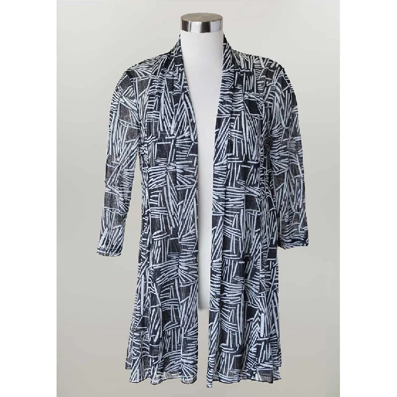 Keren Hart Women's Sheer Cardigan Herringbone Houndstooth Plaid