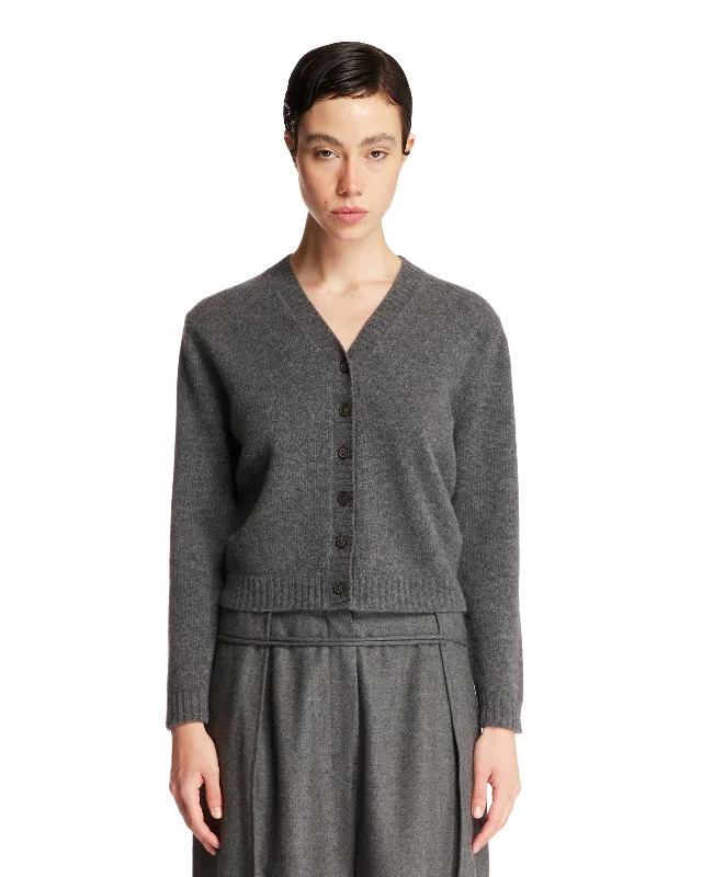 Cardigan Con Scollo A V Grigio Crew Neck V-Neck Turtle Neck