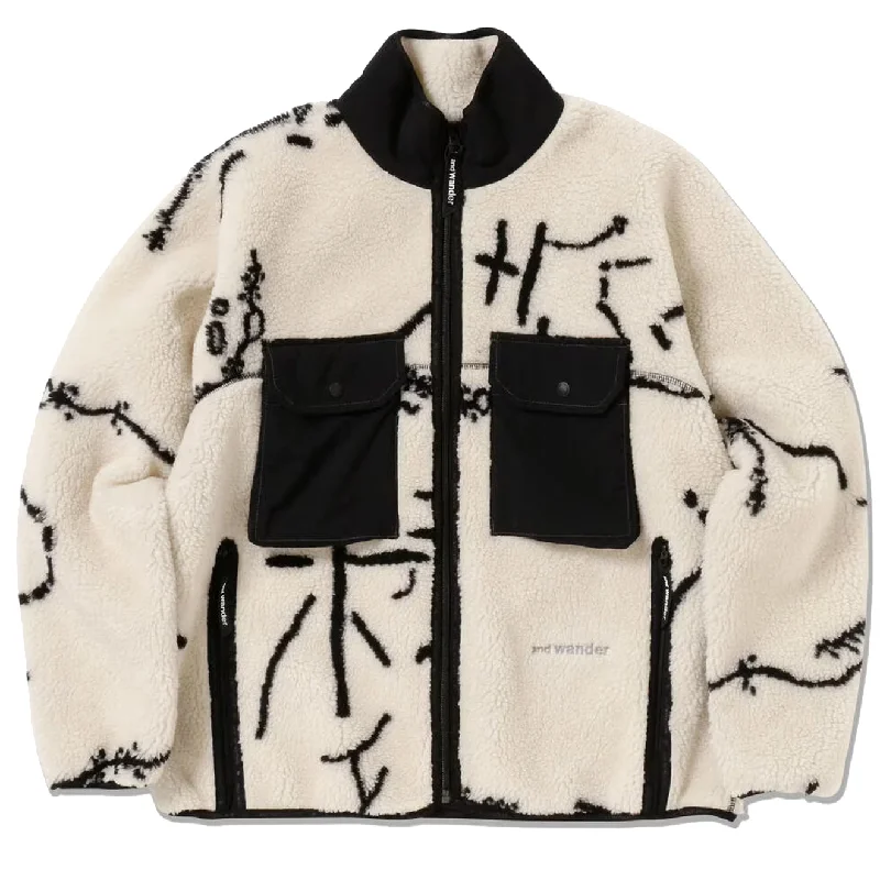 And Wander Womens Daijiro Ohara Map Key Boa Jacket Off White Wool Jacket Cashmere Jacket Tweed Jacket